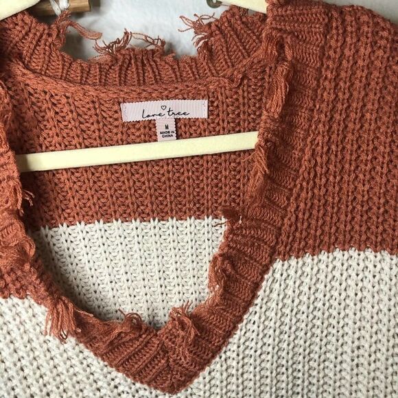 Love Tree Color-Block Distressed Varsity Sweater M - Picture 4 of 6